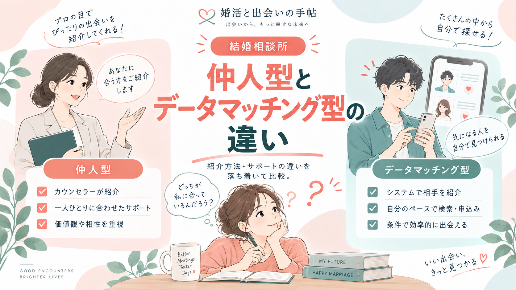 仲人型とデータマッチング型の違いのアイキャッチ